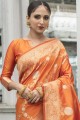 banarasi soie banarasi sari avec tissage en orange