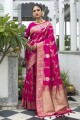 sari banarasi en soie banarasi rose avec tissage