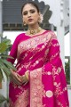 sari banarasi en soie banarasi rose avec tissage