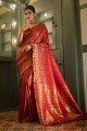 sari marron avec tissage de soie