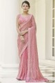 sari rose bébé avec zari, fil, georgette brodée