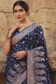 saris bleu soie imprimé