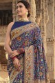 sari en soie avec imprimé en bleu
