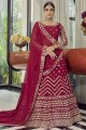 georgette coral red party lehenga choli brodé