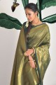 sari vert en soie avec tissage
