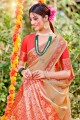 coton crème party wear sari dans le tissage