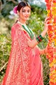 sari de fête en coton rose avec tissage