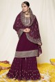 Wine Embroidered Georgette Eid Sharara Suit