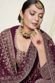 Wine Embroidered Georgette Eid Sharara Suit
