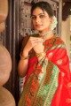 banarasi soie tissage sari rouge avec chemisier