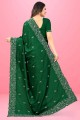 saris vert en soie brodé