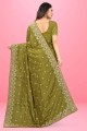 mehndi sari brodé de soie avec chemisier