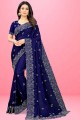 saris brodé en soie bleue