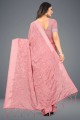 saris en mousseline de chinon rose brodé