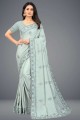 silk sari with embroidered in teal