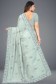silk sari with embroidered in teal