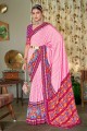 sari en soie patola rose à imprimé