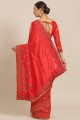 sari en georgette brodé rouge avec chemisier