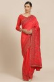 sari en georgette brodé rouge avec chemisier