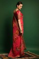 georgette sari en rose avec brodé, imprimé