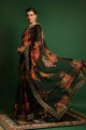 Georgette brodée, sari noir imprimé avec chemisier