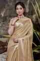 zari, tissage tussar soie saris jaune avec chemisier