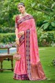 zari,brodé,tissage sari banarasi rose en soie avec chemisier