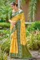 zari,brodé,tissage de soie banarasi sari en jaune