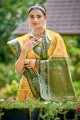 sari banarasi en soie vert clair avec zari, brodé, tissage
