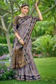 sari banarasi gris avec zari,brodé,tissage de soie