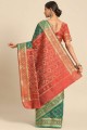 zari, imprimé, tissage sari de soie en vert avec chemisier