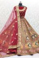 costume lehenga de mariée rouge velours en pierre avec moti