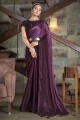 saris violet de soie en pierre avec moti