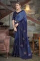 sari en soie bleu avec pierre avec moti