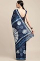 saris bleu en coton avec imprimé