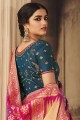 saris rose en soie brodée