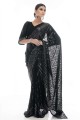 georgette black party porter saris en fil, brodé
