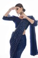 fil, georgette brodée robe de fête saris en bleu marine
