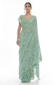 fil vert mer, georgette brodée robe de fête sari