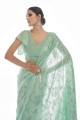 fil vert mer, georgette brodée robe de fête sari