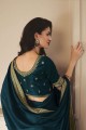 zari, sari sarcelle en soie brodé avec chemisier