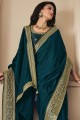 zari, sari sarcelle en soie brodé avec chemisier