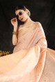 sari orange en soie avec zari,tissage,bordure dentelle