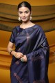 saris de soie zari en bleu avec chemisier