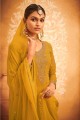 costume pakistanaise palazzo jaune en fausse georgette brodée