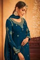 costume pakistanaise palazzo bleu sarcelle brodé en fausse georgette avec dupatta