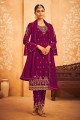 costume brodé faux georgette pakistanaise palazzo en violet avec dupatta