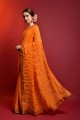 saris orange en georgette avec miroir, brodé