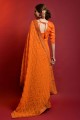 saris orange en georgette avec miroir, brodé