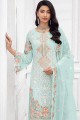 pakistanaise salwar kameez bleu ciel en fausse georgette brodée